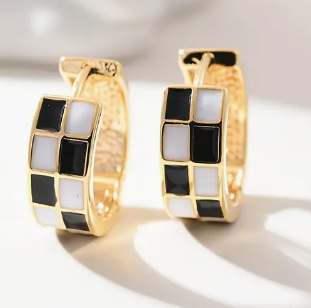 Chessboard Design Huggie Earrings