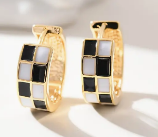 Chessboard Design Huggie Earrings